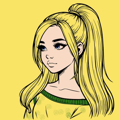 realistic girl with a high ponytail