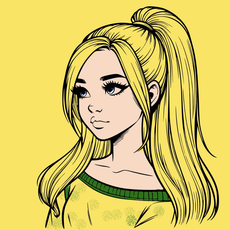 realistic girl with a high ponytail