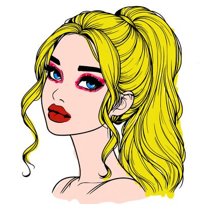 realistic girl with a ponytail on her hair and lips