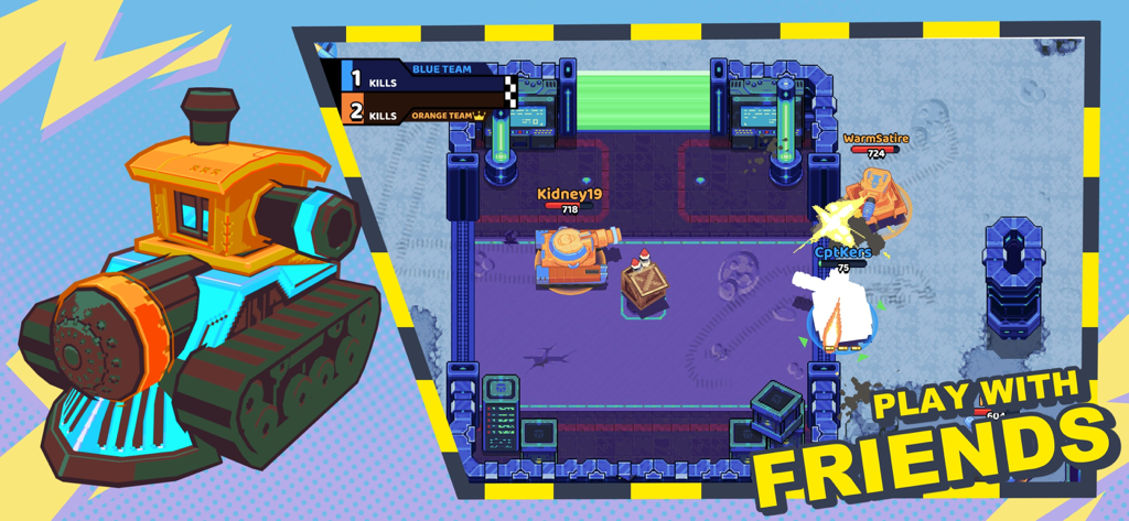 Panzerdogs - Panzerdogs top down tank battle gameplay in a futuristic arena with play with friends text