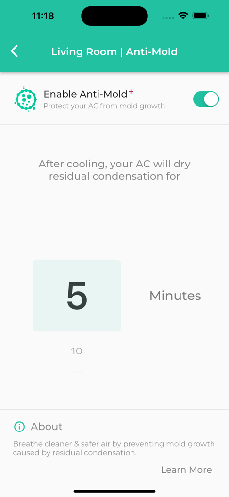 Sensibo - Sensibo app interface for air conditioner anti-mold settings