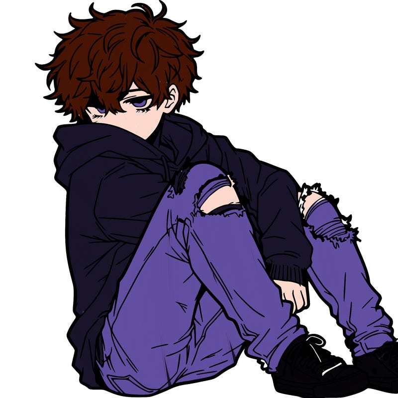 a male hoddie ripped jeans messy hair anime