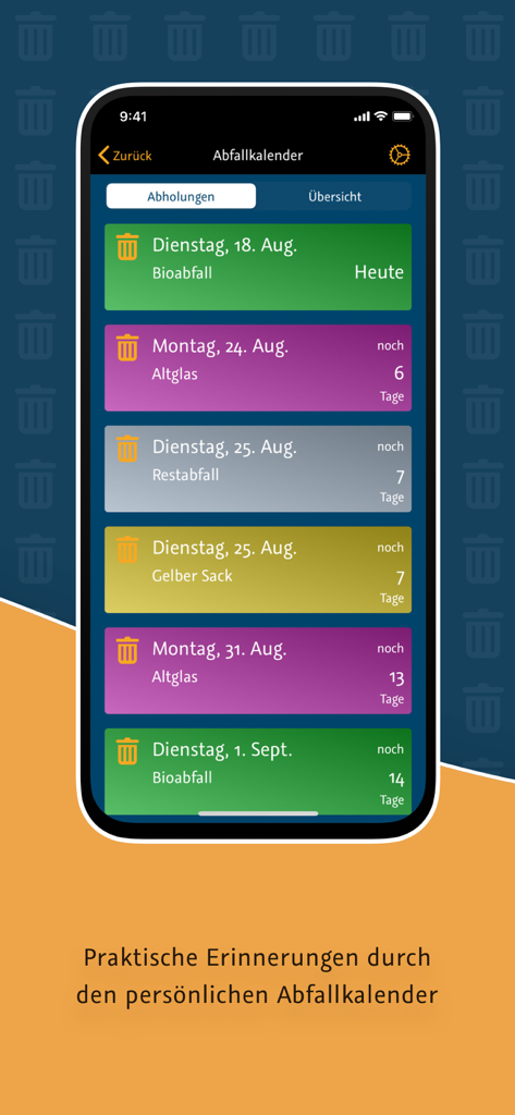 sWapp - Mobile Benutzeroberfläche des sWapp App Abfallkalenders mit Abfuhrterminen für Einwohner von Delmenhorst