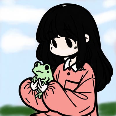girl with long hair and a oversized shirt. and she is holding a frog