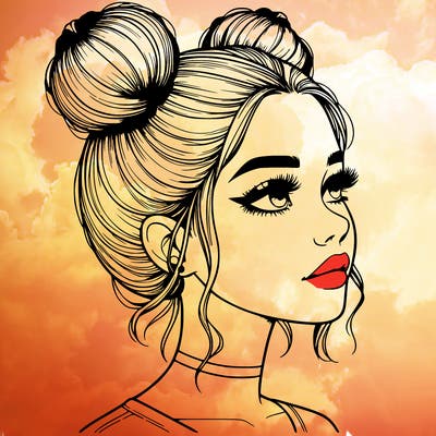 realistic girl with buns on the top of her head