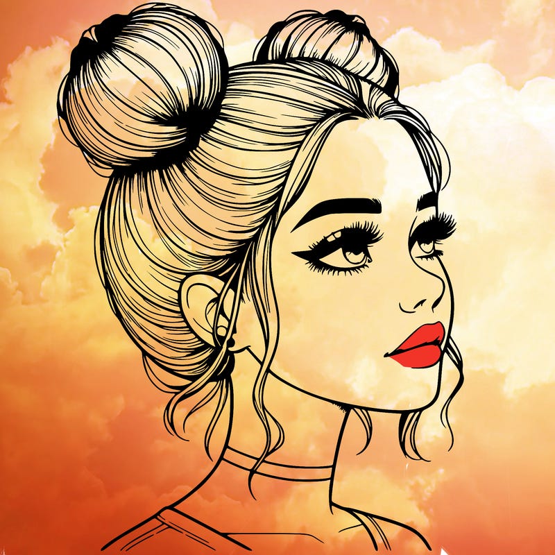 realistic girl with buns on the top of her head
