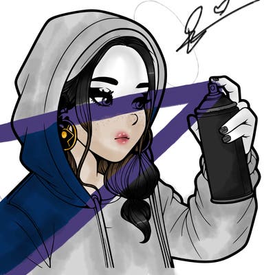 a realistic girl, spray painting