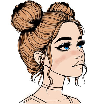realistic girl with buns on the top of her head