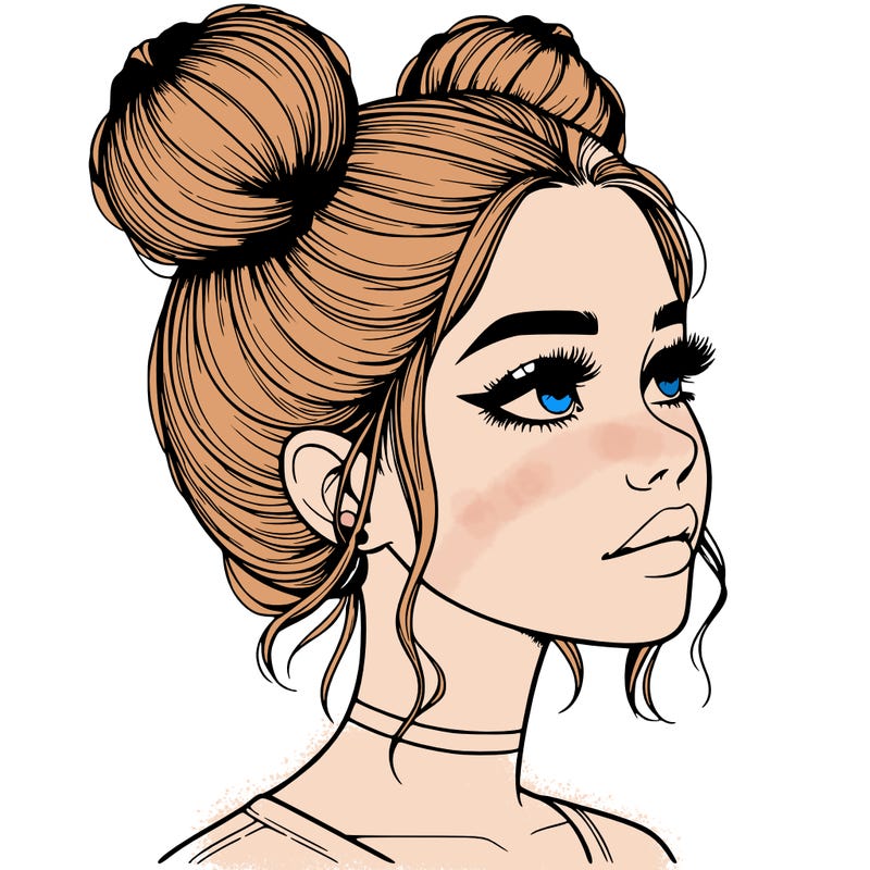 realistic girl with buns on the top of her head