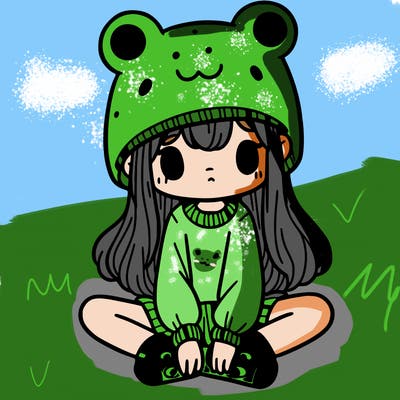 a girl wearing a frog hat and some frog socks