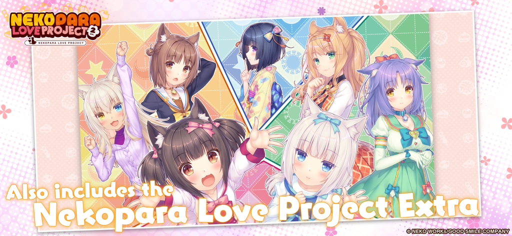 Nekopara Love Project Vol.2 - A group of cute anime catgirl characters from Nekopara Love Project Vol 2 showcasing the bonus extra content