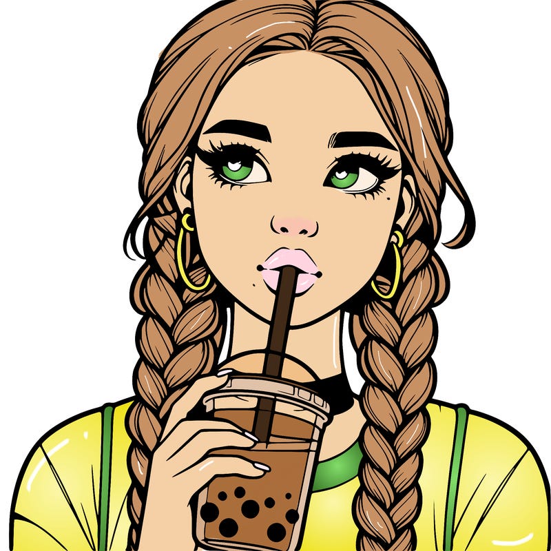 realistic girl with braided hair drinking boba