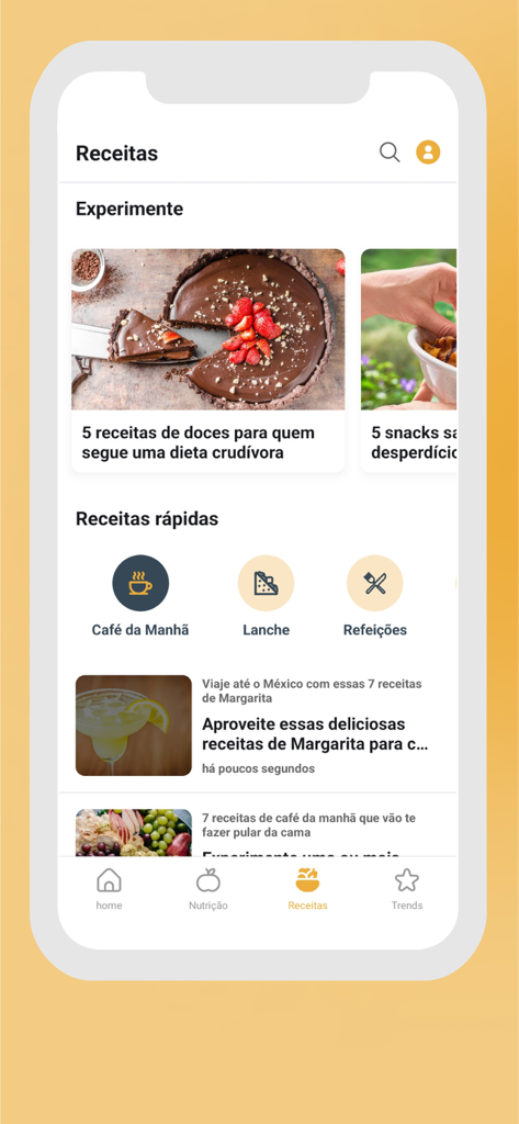 Food Balance - The recipes interface of the Food Balance app displaying healthy food categories and wellness meal suggestions.