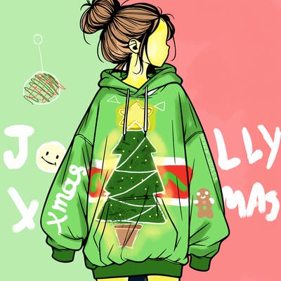 realistic girl with a oversized sweatshirt on and a bun