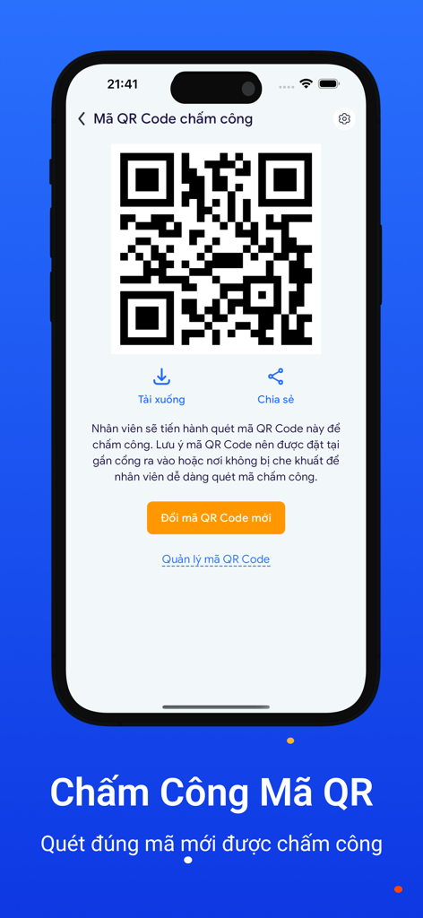 Interfaccia dell'app AtWork che visualizza un codice QR per il tracciamento delle presenze dei dipendenti.