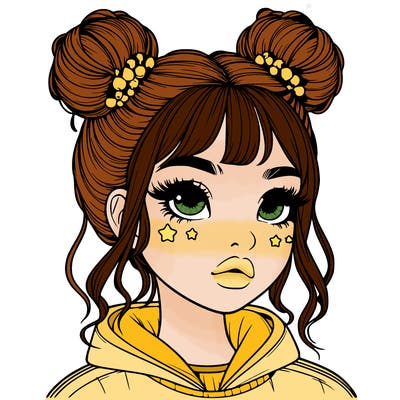 realistic girl with space buns