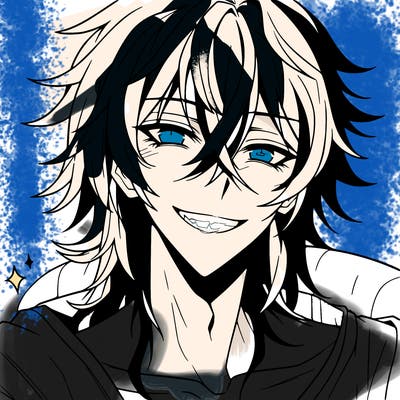 hot anime boy with long ish hair and a has a grin