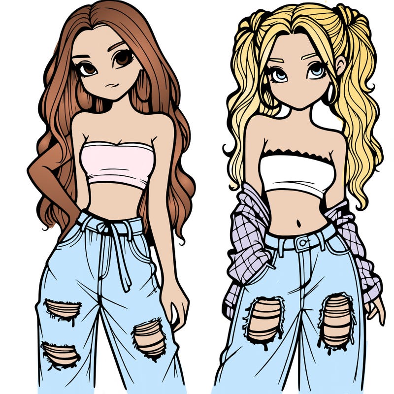 2 girls in crop tops and baggy jeans ripped
