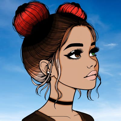 realistic girl with buns on the top of her head