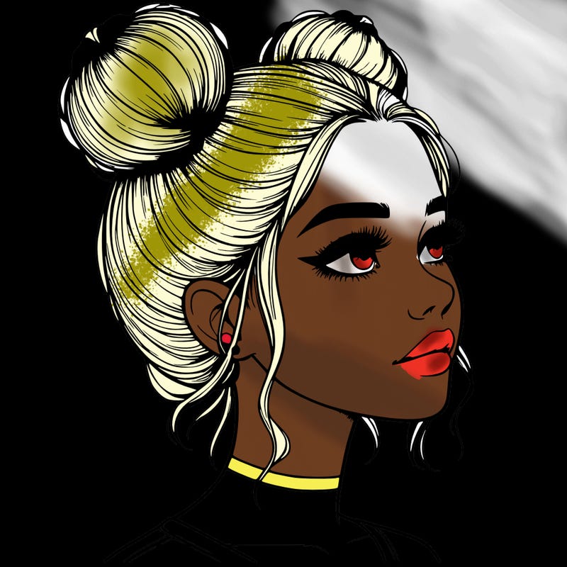 realistic girl with buns on the top of her head