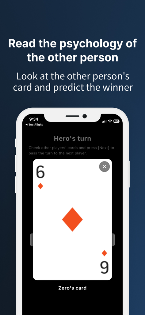 Pantalla de juego de Indian Poker que muestra la carta de un oponente para predecir al ganador