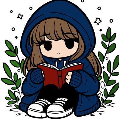 girl in oversized hoodie reading a book