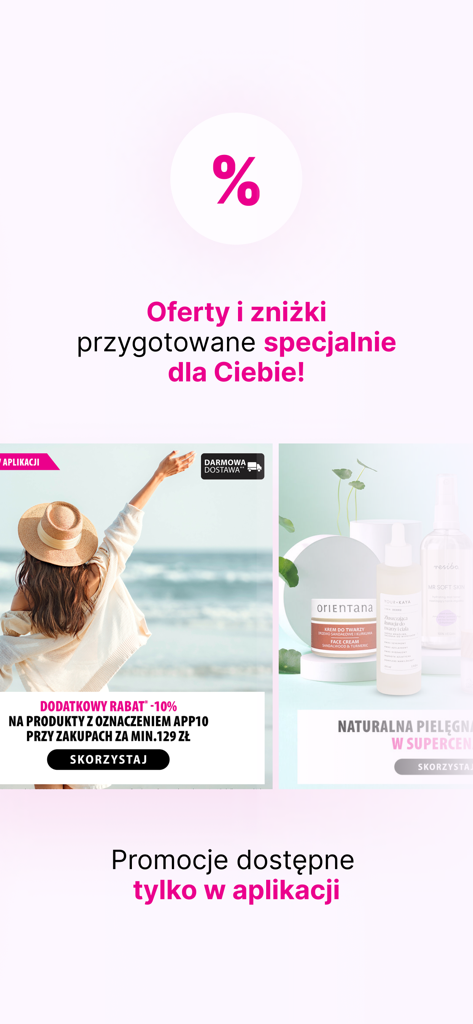 hebe - zdrowie i piękno - Werbebildschirm der Hebe Gesundheits- und Schönheits-App mit exklusiven Rabatten und personalisierten Angeboten