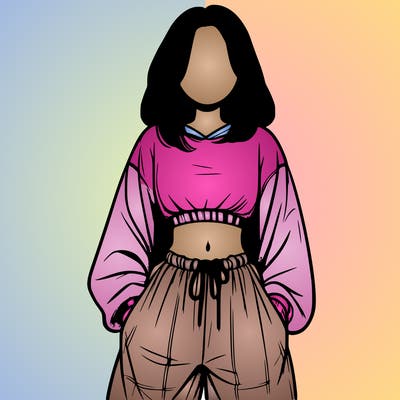realistic girl faceless with baggy pants and a crop top