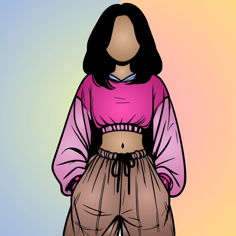 realistic girl faceless with baggy pants and a crop top