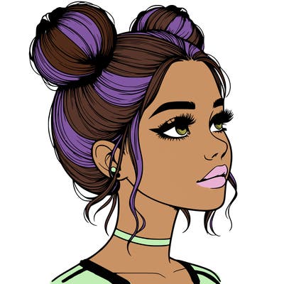 realistic girl with buns on the top of her head