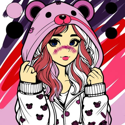 realistic girl in a animal pjs hoodie