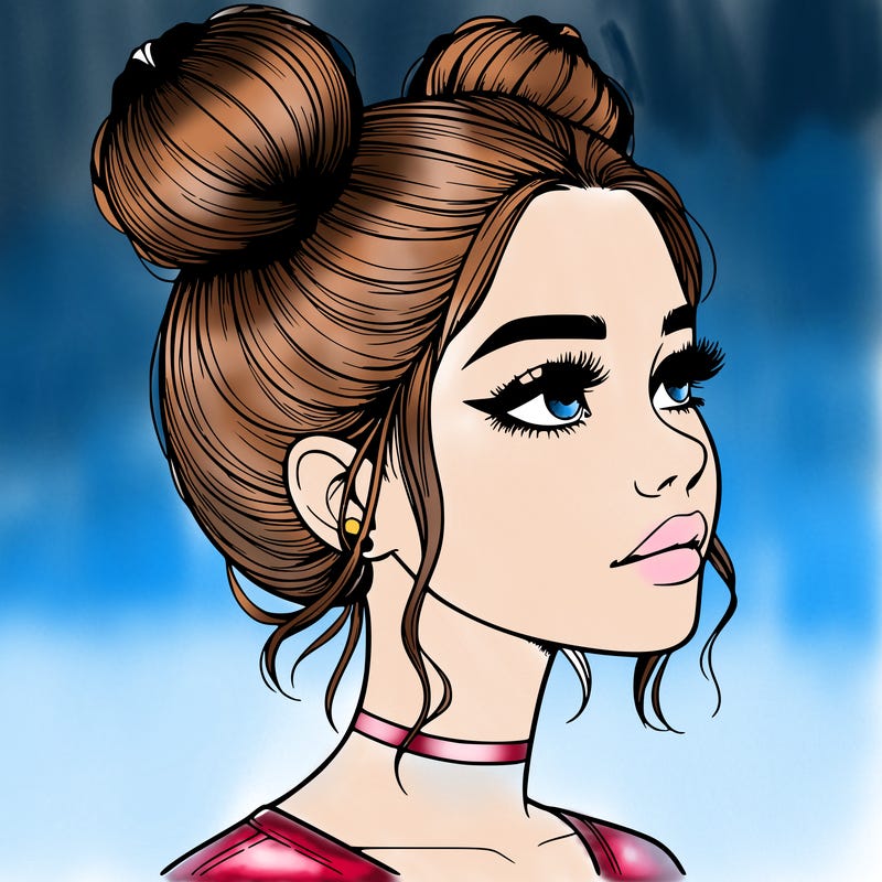 realistic girl with buns on the top of her head