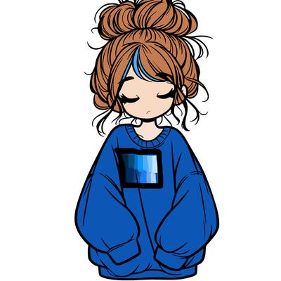 girl with baggy sweatshirt and messy bun
