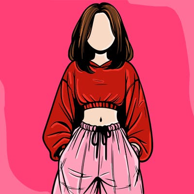 realistic girl faceless with baggy pants and a crop top