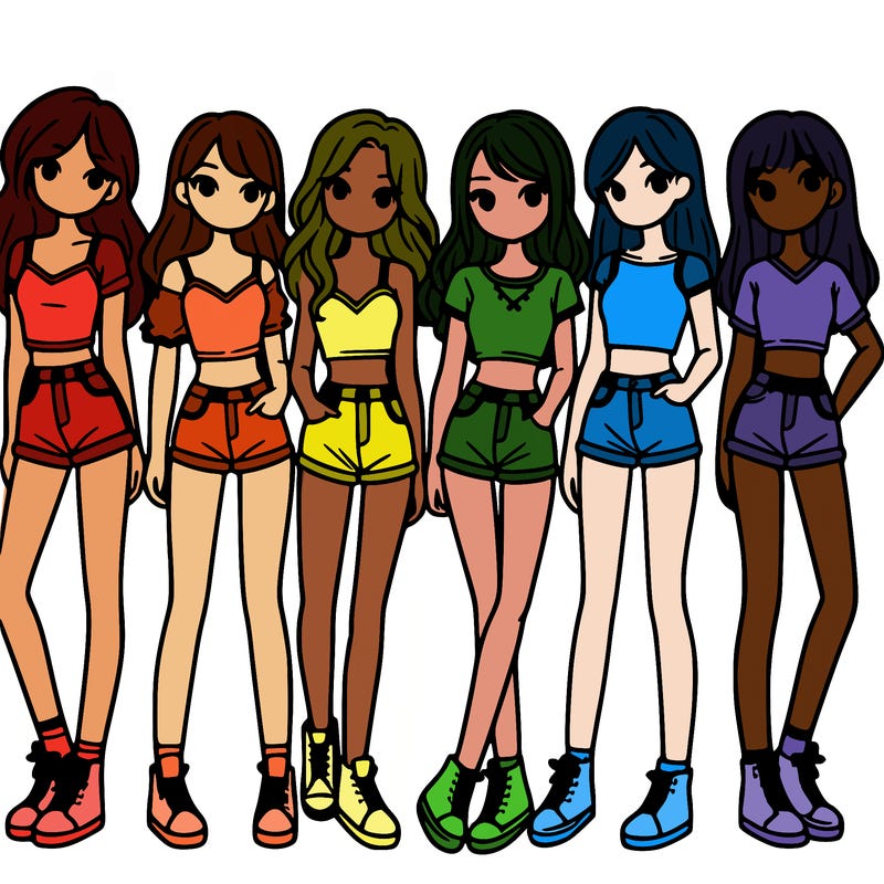 a group of girls wearing crop tops and shorts