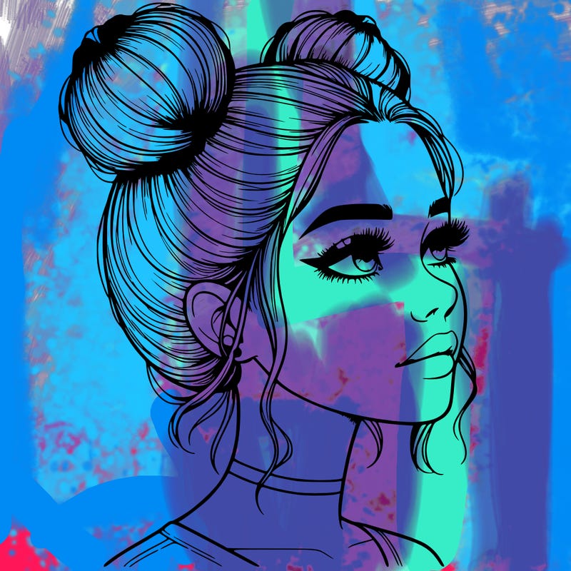 realistic girl with buns on the top of her head