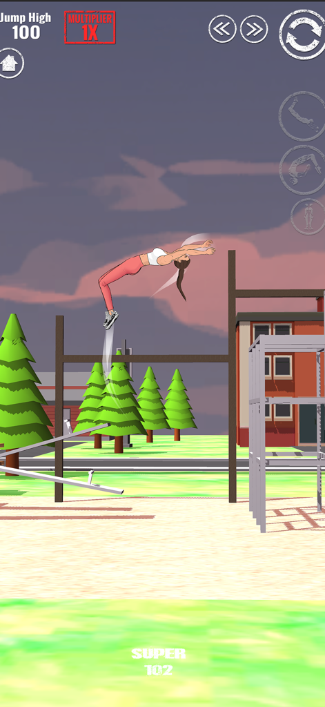 SWAGFLIP Parkour Origins - Um profissional de parkour realizando um salto mortal alto em uma arena urbana