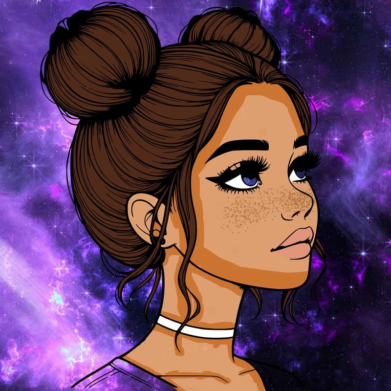 realistic girl with buns on the top of her head
