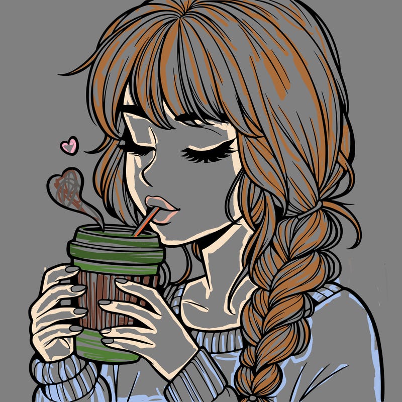 realistic girl drinking coffee