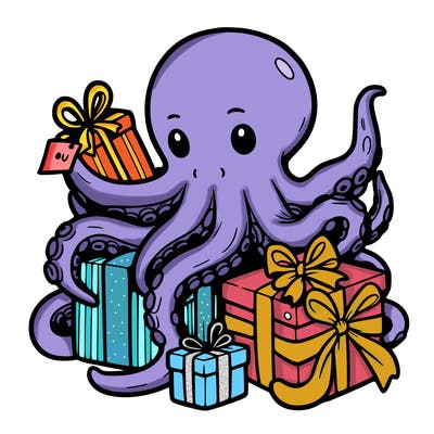 an octopus wrapping gifts