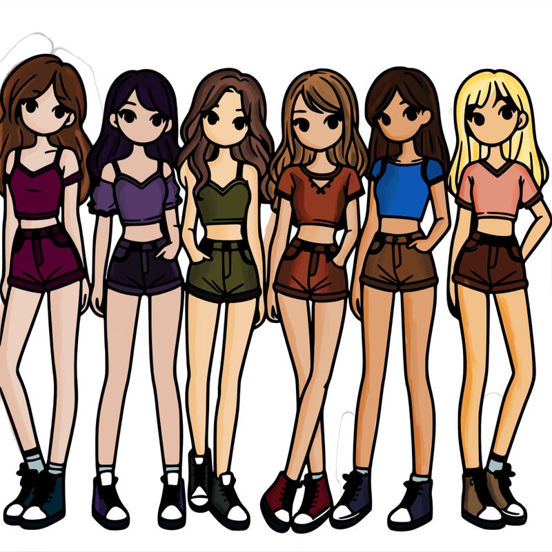 a group of girls wearing crop tops and shorts