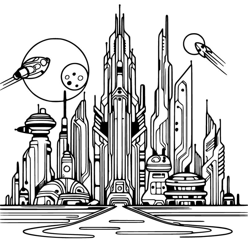 futuristic city%2c very thin lines