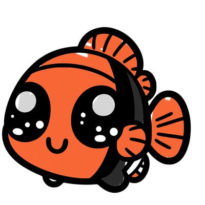 kawaii style clownfish, black outline, no color background all in the frame