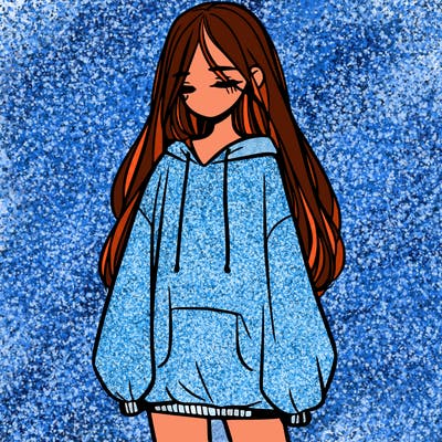 girl with baggy sweatshirt and long hair
