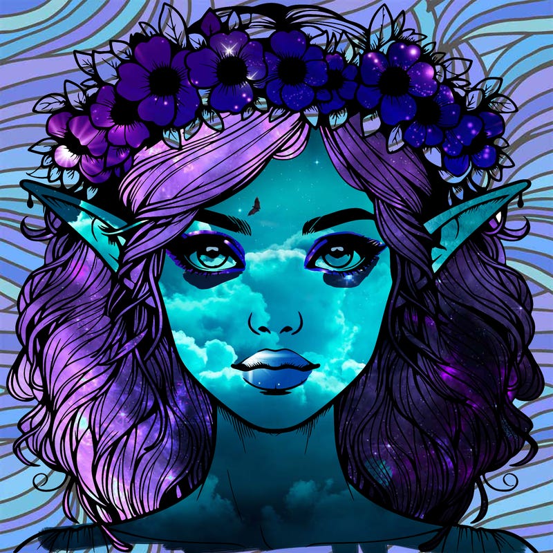 realistic female elf with flower crown