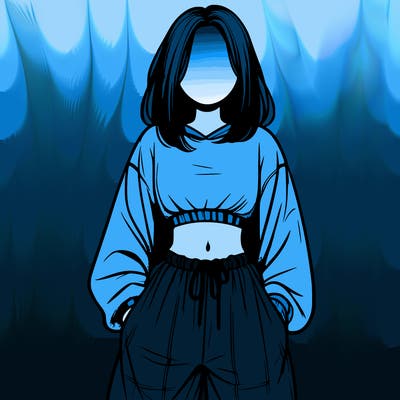 realistic girl faceless with baggy pants and a crop top