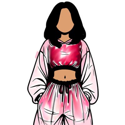 realistic girl faceless with baggy pants and a crop top