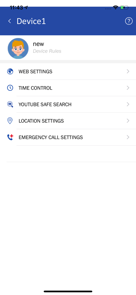 SecureTeen Parental Control - SecureTeen mobile app dashboard showing device rules for web settings, time control, YouTube safe search, and location settings.