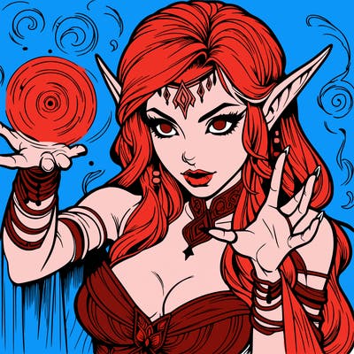 realistic scary beautiful elf sorceress casting spell