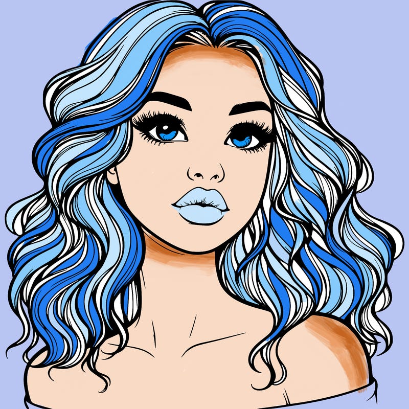 realistic girl with wavy hair and lips